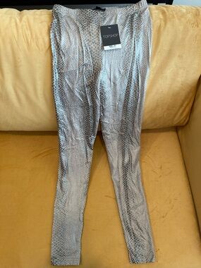 Topshop Metallic Bronze Snake-Print Pants in Silver